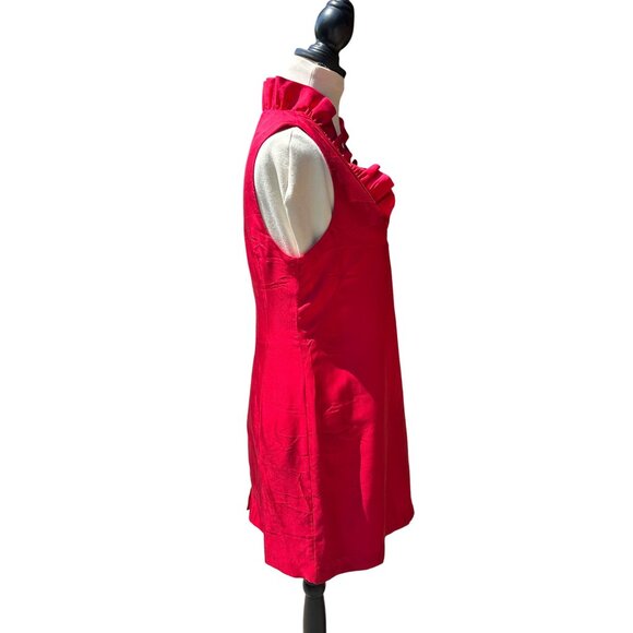 Vineyard Vines Sz 10 Cherry Red 100% Silk Dress Ruffle Neck Feminine Romantic - Picture 2 of 9